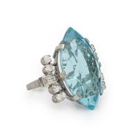 AQUAMARINE, DIAMOND, AND PLATINUM RING