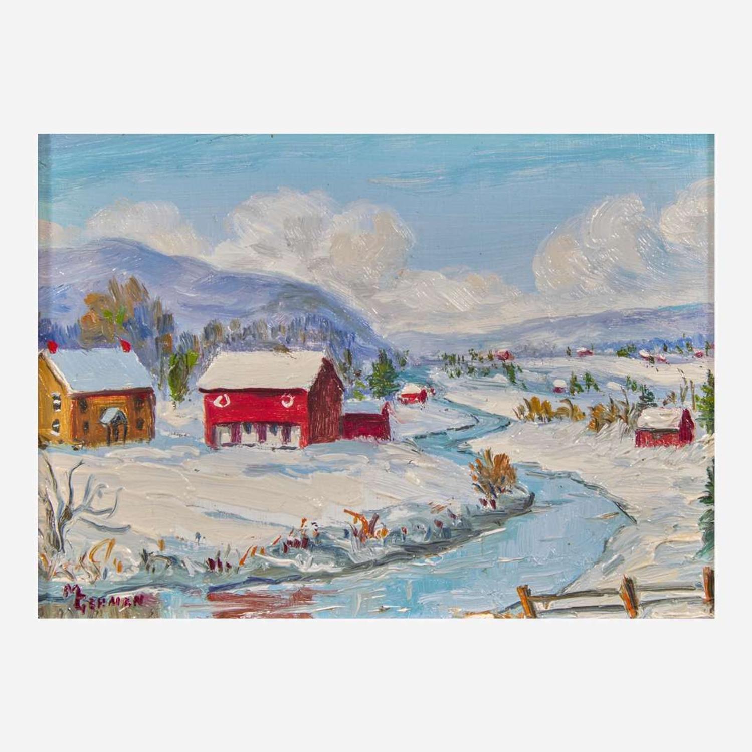 Mildred S. Gehman (American, 1908-2006) Winter Stream; together with Winter Village