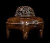 A Chinese Bronze Incense Burner and Cover