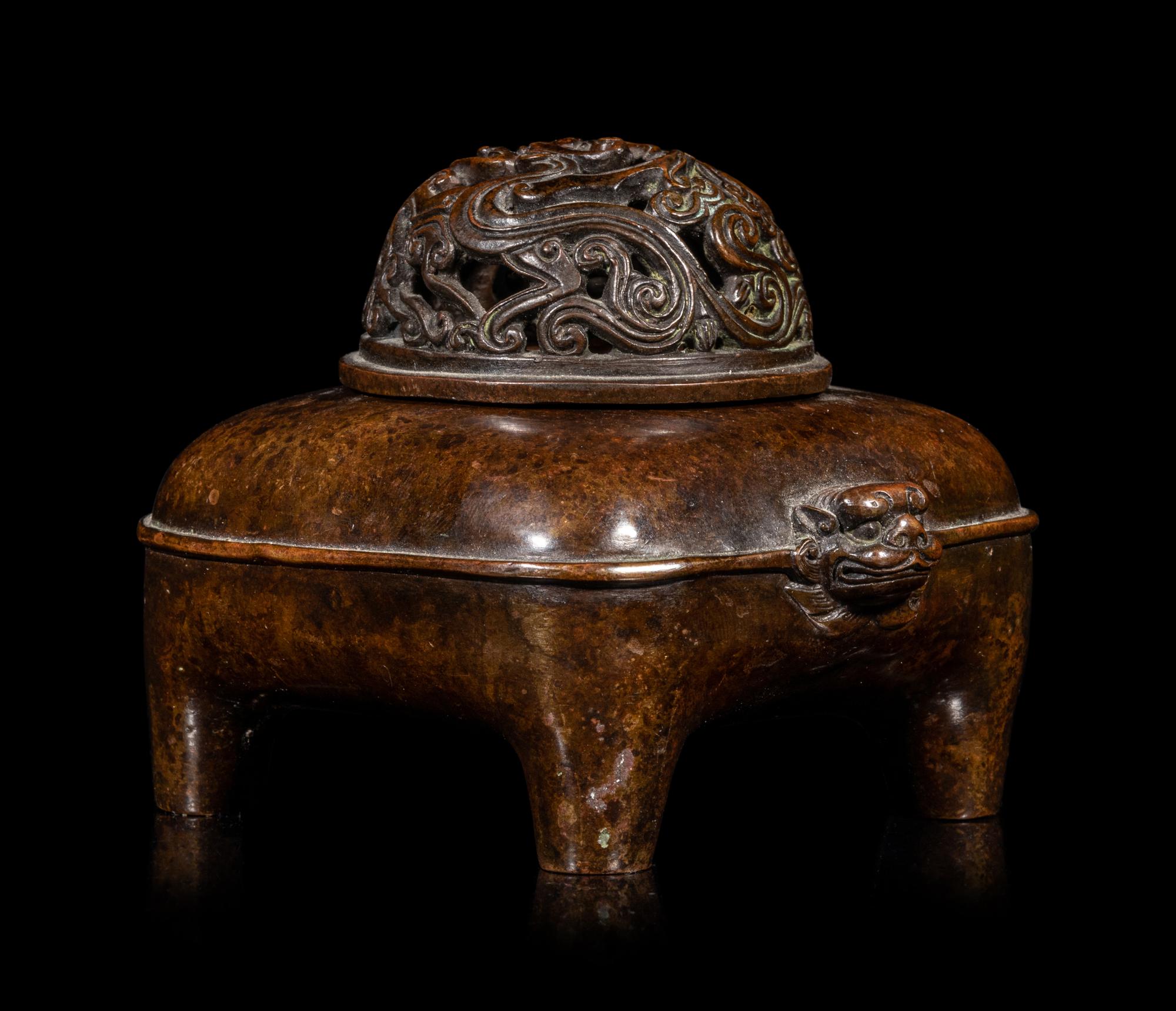 A Chinese Bronze Incense Burner and Cover
