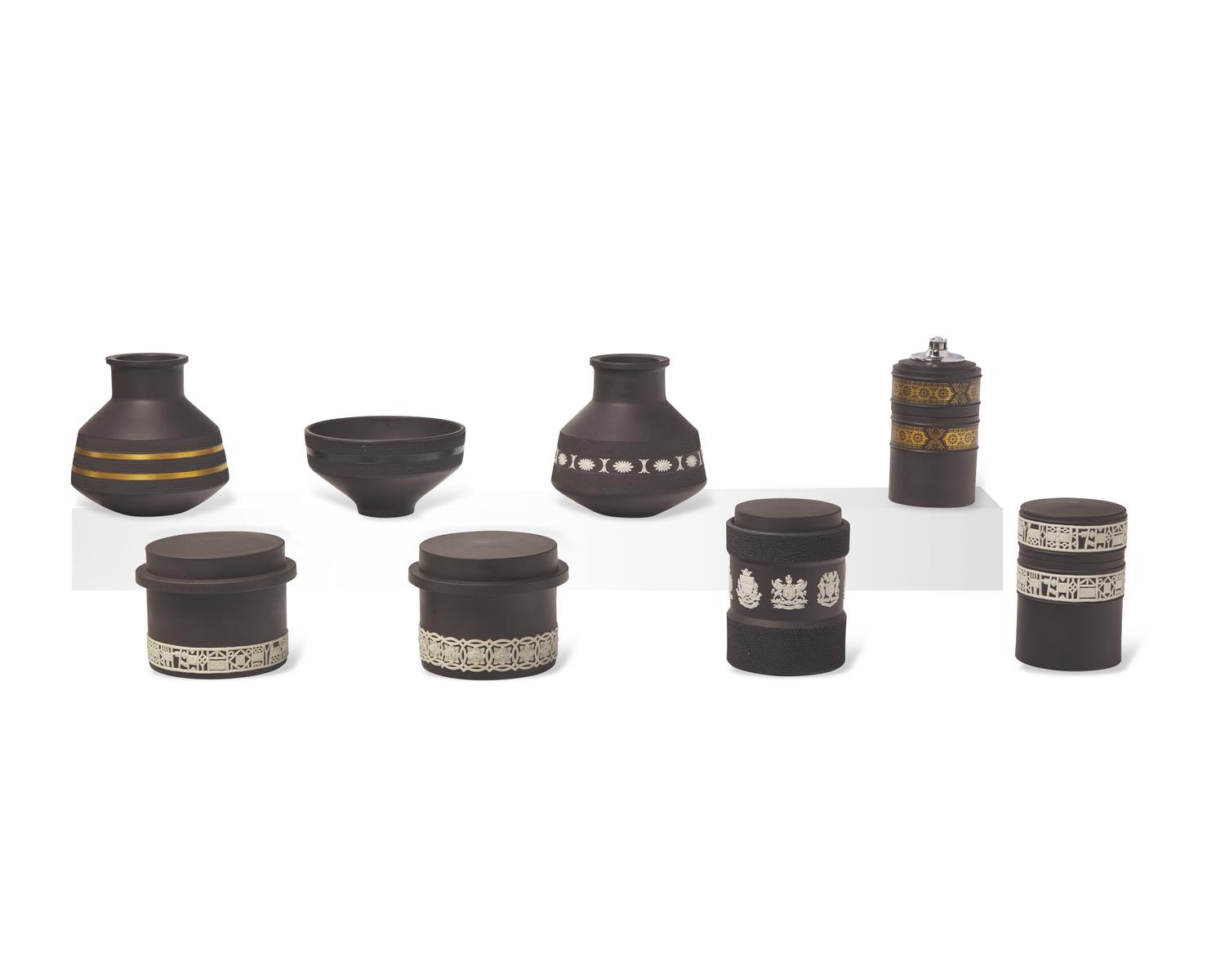 A Collection of Wedgwood Black Jasperware and Black Basalt Table Articles