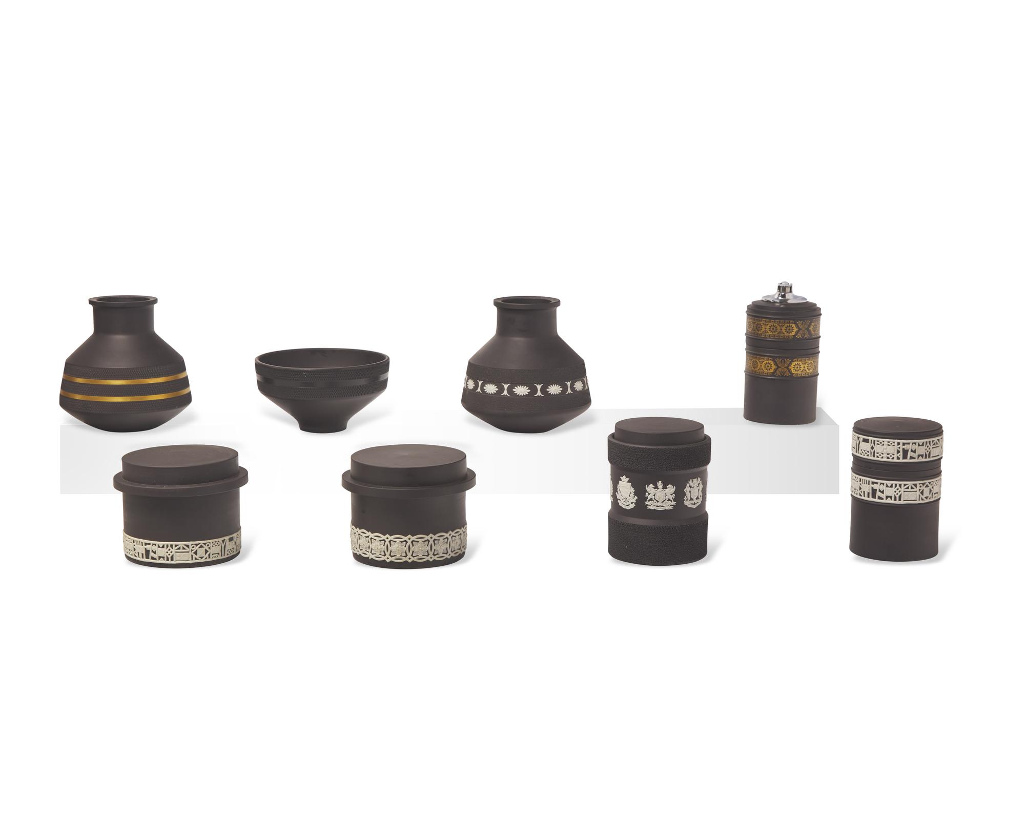 A Collection of Wedgwood Black Jasperware and Black Basalt Table Articles