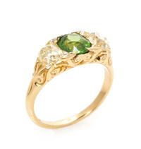 An Art Nouveau 18 Karat Yellow Gold, Russian Demantoid Garnet and Diamond Ring, 2.30 dwts.