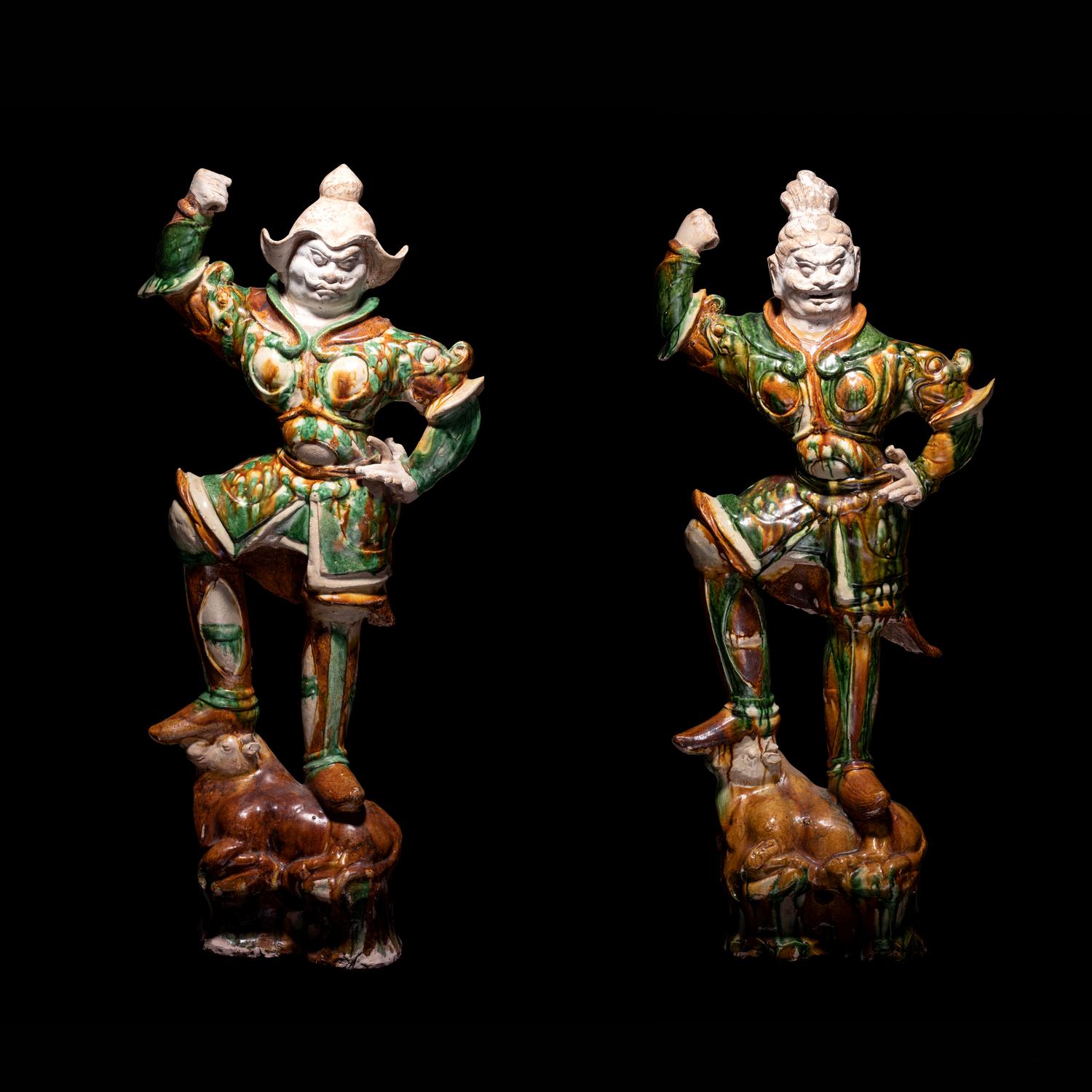 A Pair of Sancai Glazed Pottery Figures of Lokapalas