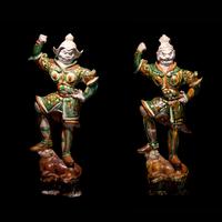 A Pair of Sancai Glazed Pottery Figures of Lokapalas