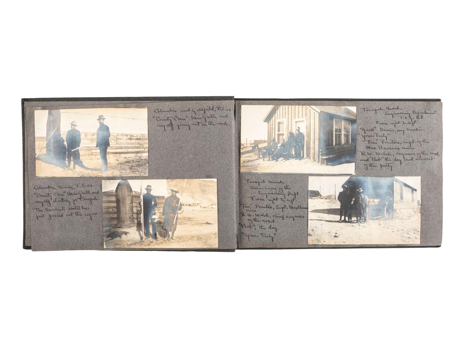[WESTERN AMERICANA] -- [MINING]. Album containing 59 photographs, some showing mining operations in Goldfield and Tonopah, Nevada, ca 1906.