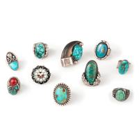 Navajo and Zuni Silver Rings, with Inlay