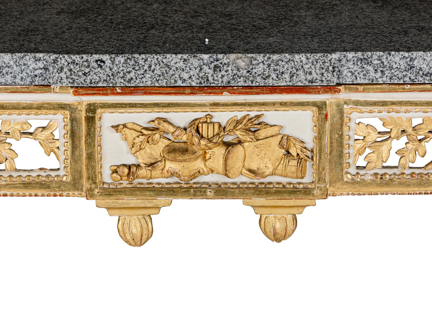 A Pair of North European Neoclassical Gilt and Cream-Painted Console Tables