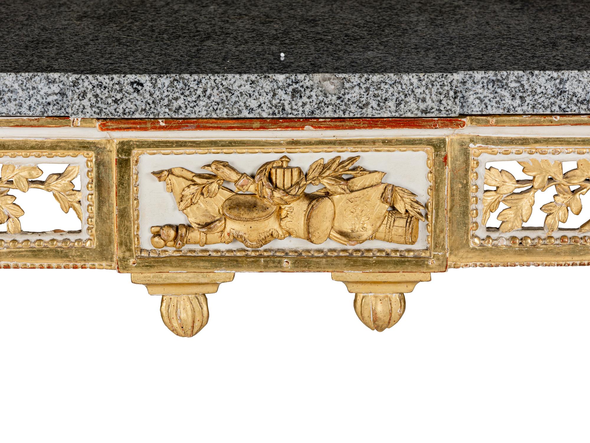 A Pair of North European Neoclassical Gilt and Cream-Painted Console Tables