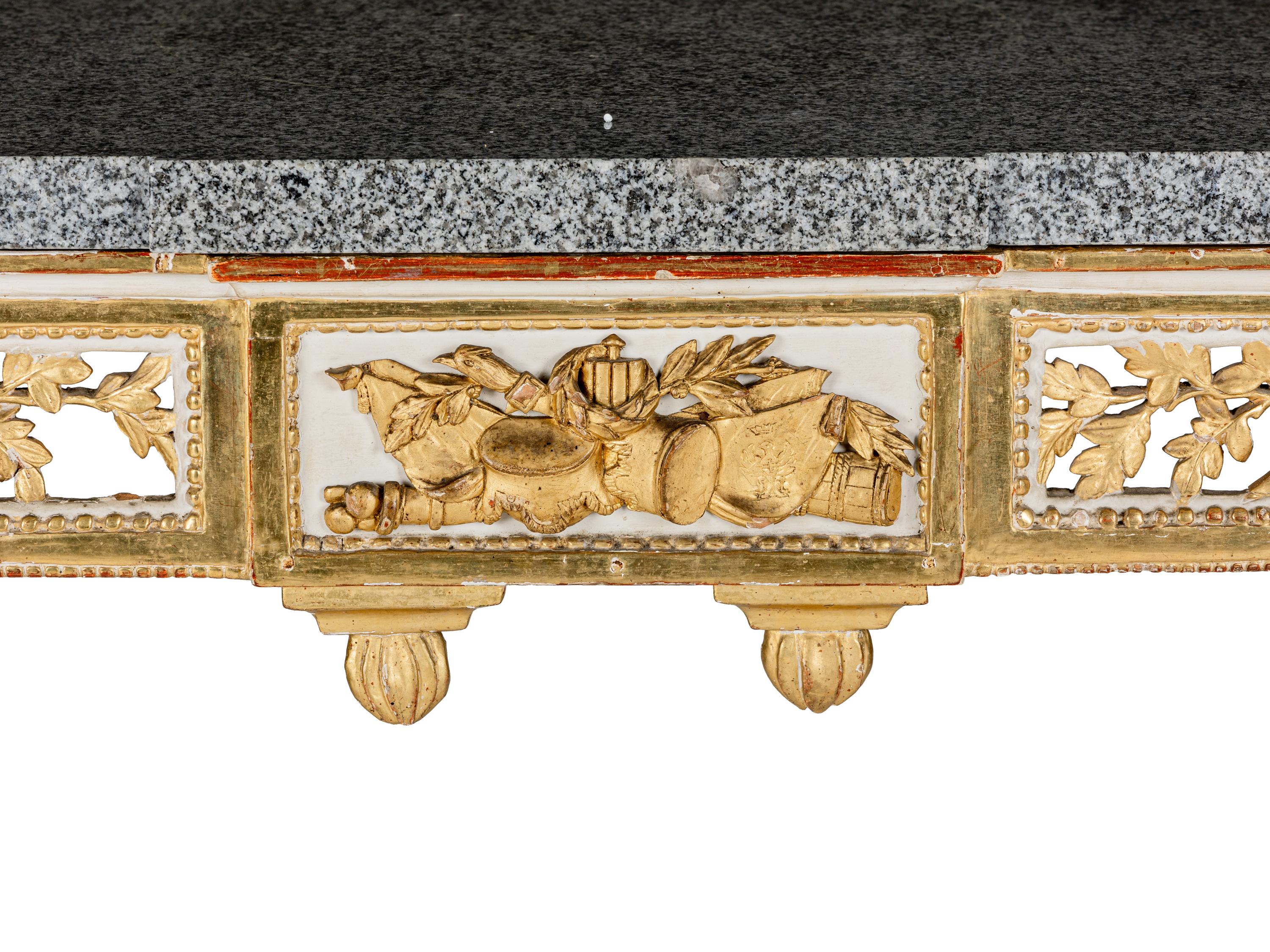 A Pair of North European Neoclassical Gilt and Cream-Painted Console Tables