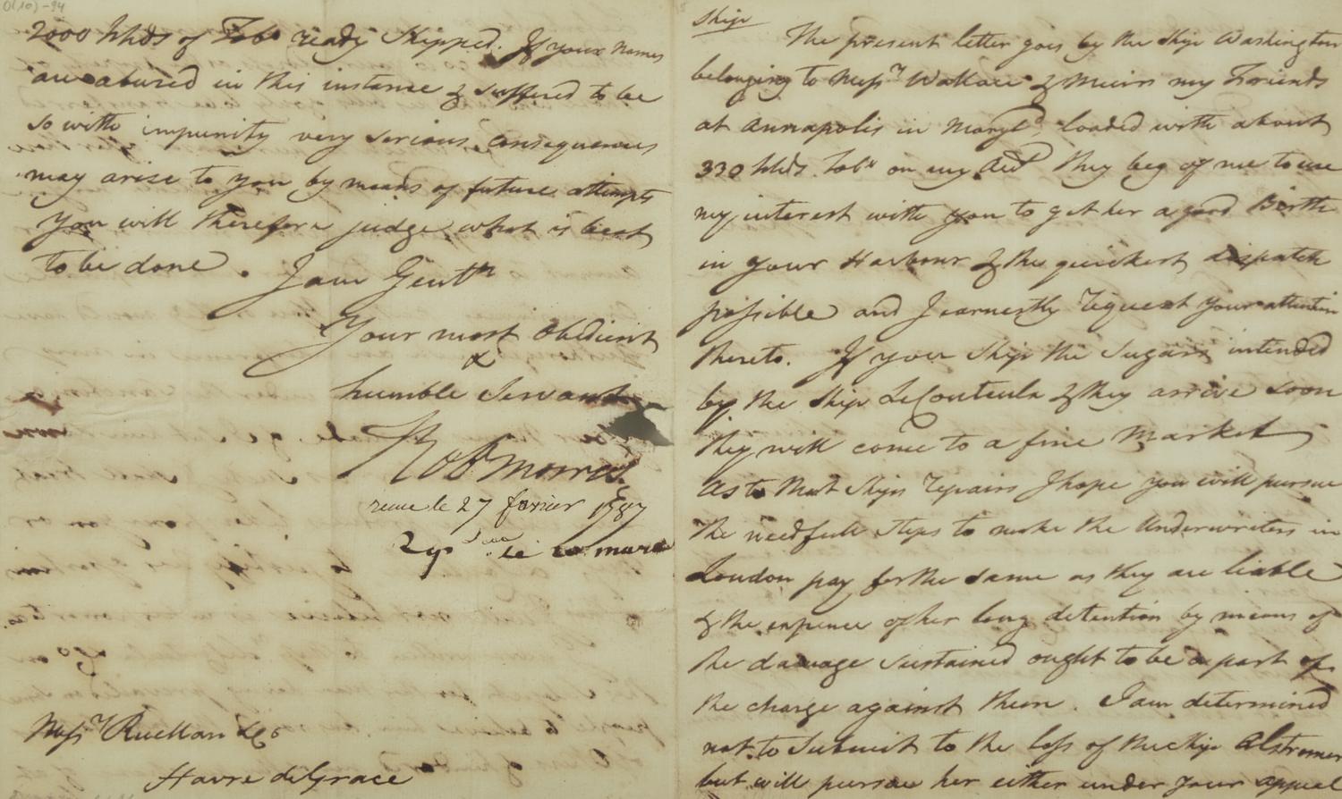 [Americana] [Declaration of Independence] Morris, Robert. Autograph Letter, signed