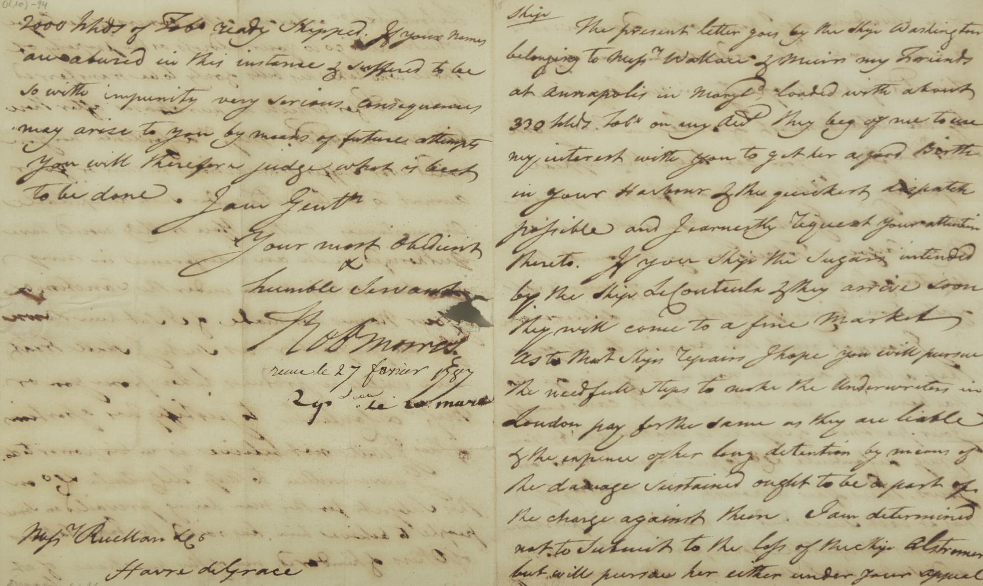 [Americana] [Declaration of Independence] Morris, Robert. Autograph Letter, signed
