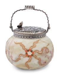 A Crown Milano Paint-Decorated Glass Cracker Jar