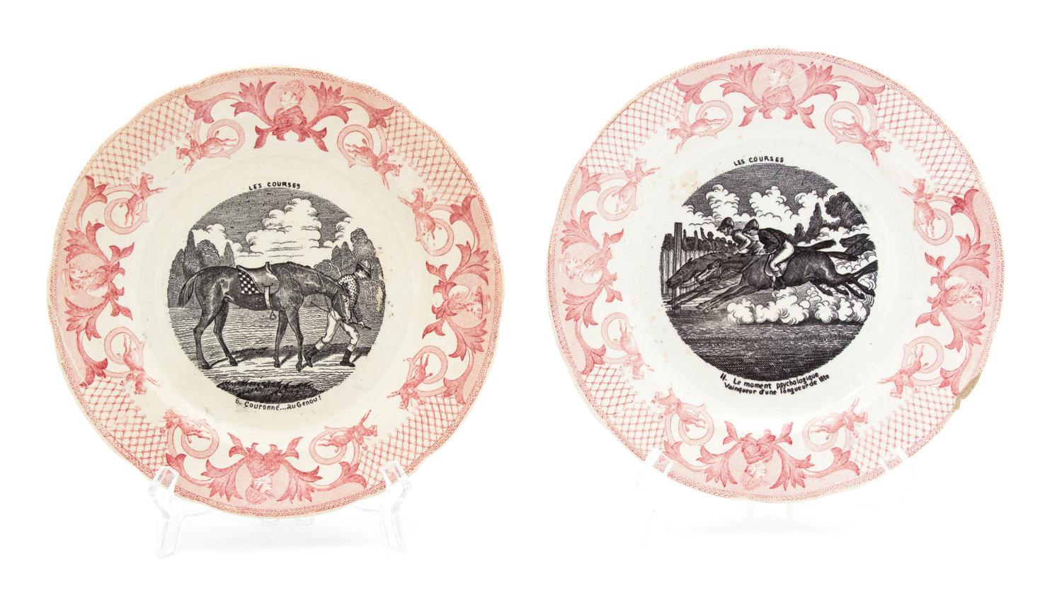 A Pair of French Pexonne Faience Transfer Decorated Plates Diameter 7 3/4 inches. — 19TH CENTURY