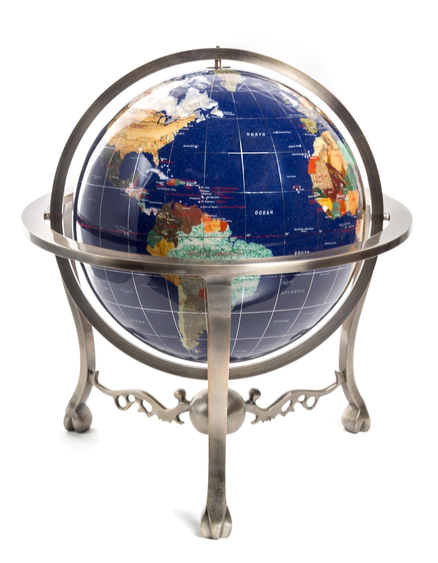 A Hardstone Inlaid Globe Height 18 inches. — 20TH CENTURY