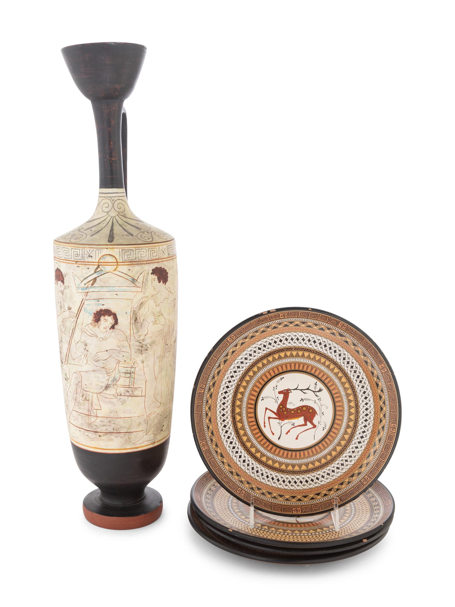 A Large Attic Style White-Ground Lekythos and Four Plates