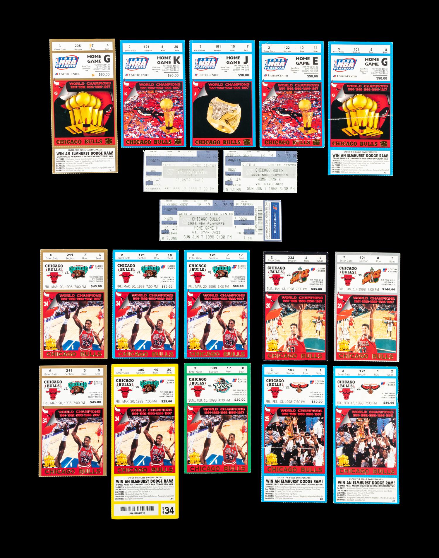 A Collection of 18 Chicago Bulls Michael Jordan Last Dance Era 1997-98 Regular Season and Playoff Tickets and Stubs,