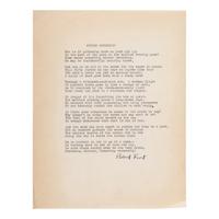 Frost, Robert (1874-1963). A hitherto unpublished typed poem signed ("Robert Frost"), titled "Winter Ownership." N.p., n.d.