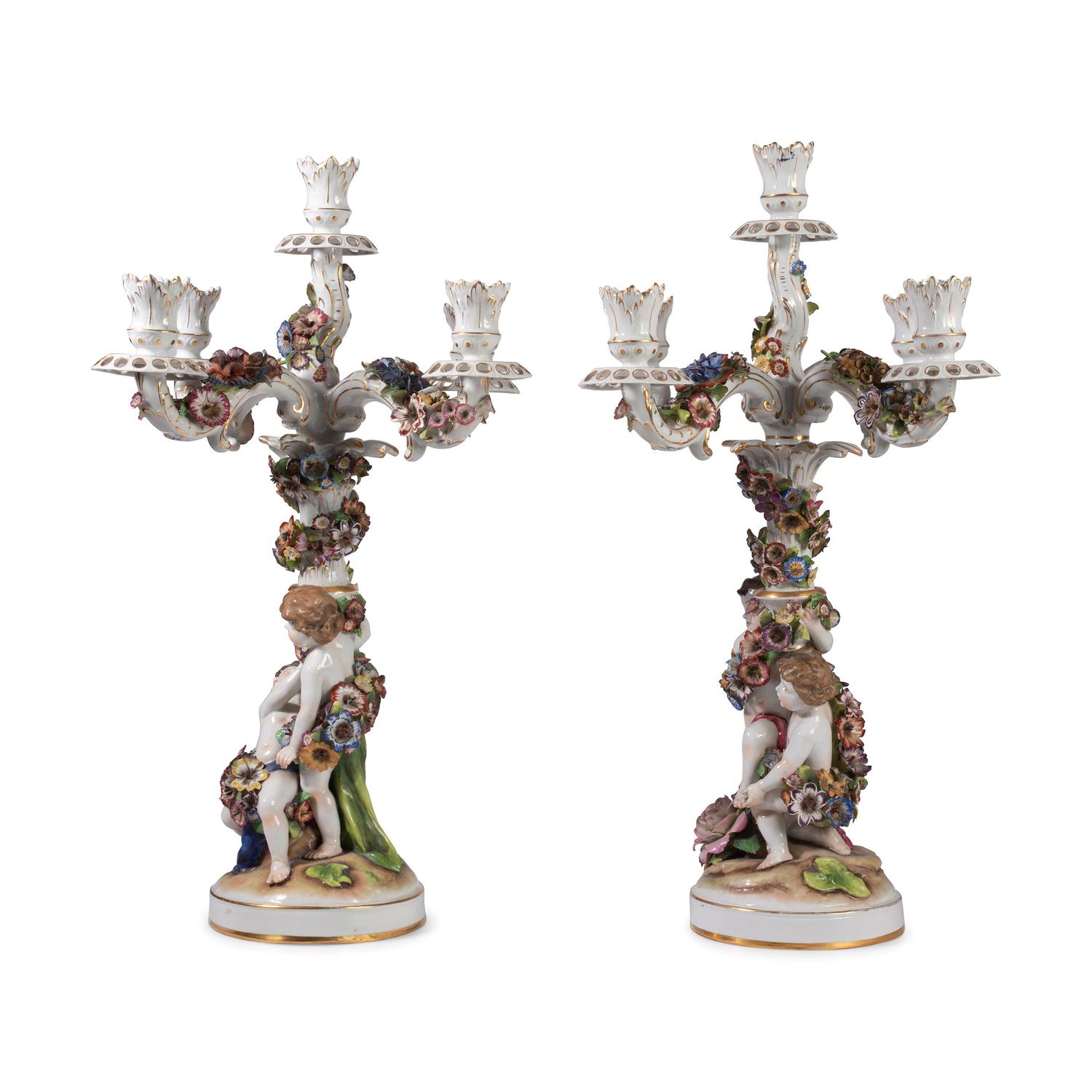 A Pair of Schierholz Porcelain Candelabra
