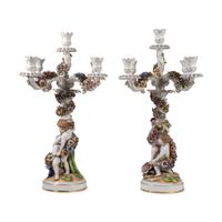 A Pair of Schierholz Porcelain Candelabra