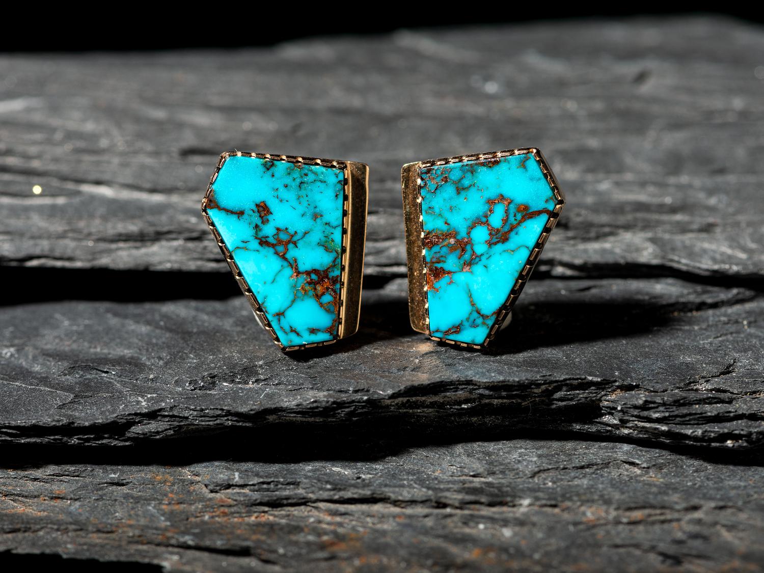 14K Gold and Turquoise Clip Earrings