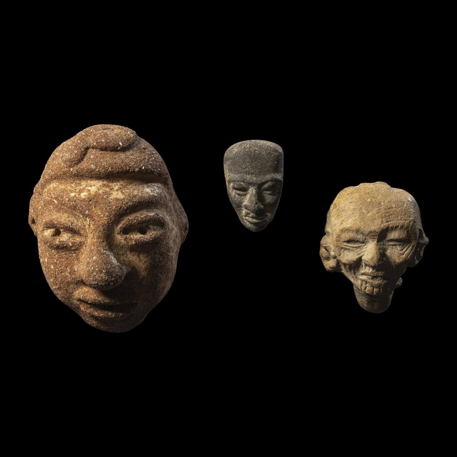 Three Pre-Columbian Stone Heads