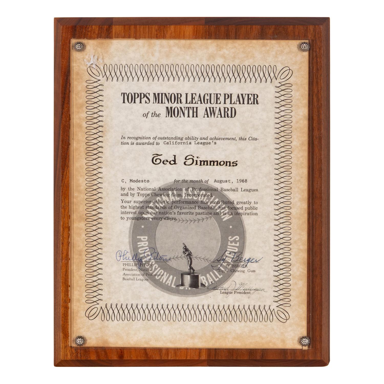 A Large Archive of Awards and Autographs from The Personal Collection of Ted Simmons