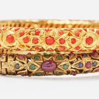 A Set of Two 10K Yellow Gold and Gemstone Bracelets