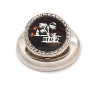 An English Tortoise Shell Inlaid Silver Desk Article, Levi & Salaman, Birmingham, 1910, the tortoise shell roundel inlaid with an Orien