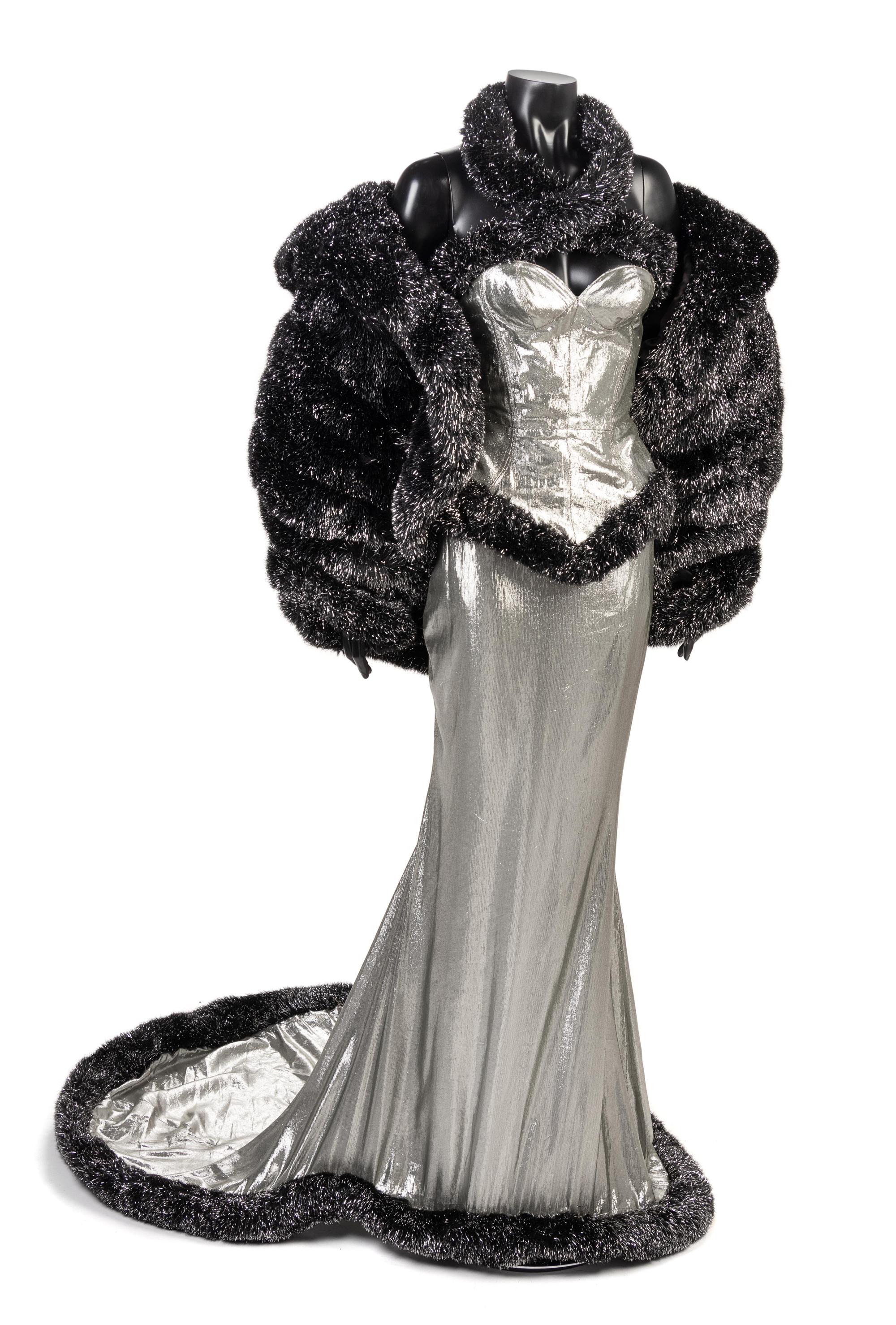 Thierry Mugler Silver Evening Ensemble worn in Ebony Fashion Fair, 1990s