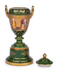 A Vienna Porcelain Urn, Cover and Stand