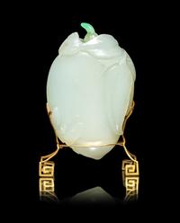 A Chinese Pale Celadon Jade Melon-Form Snuff Bottle