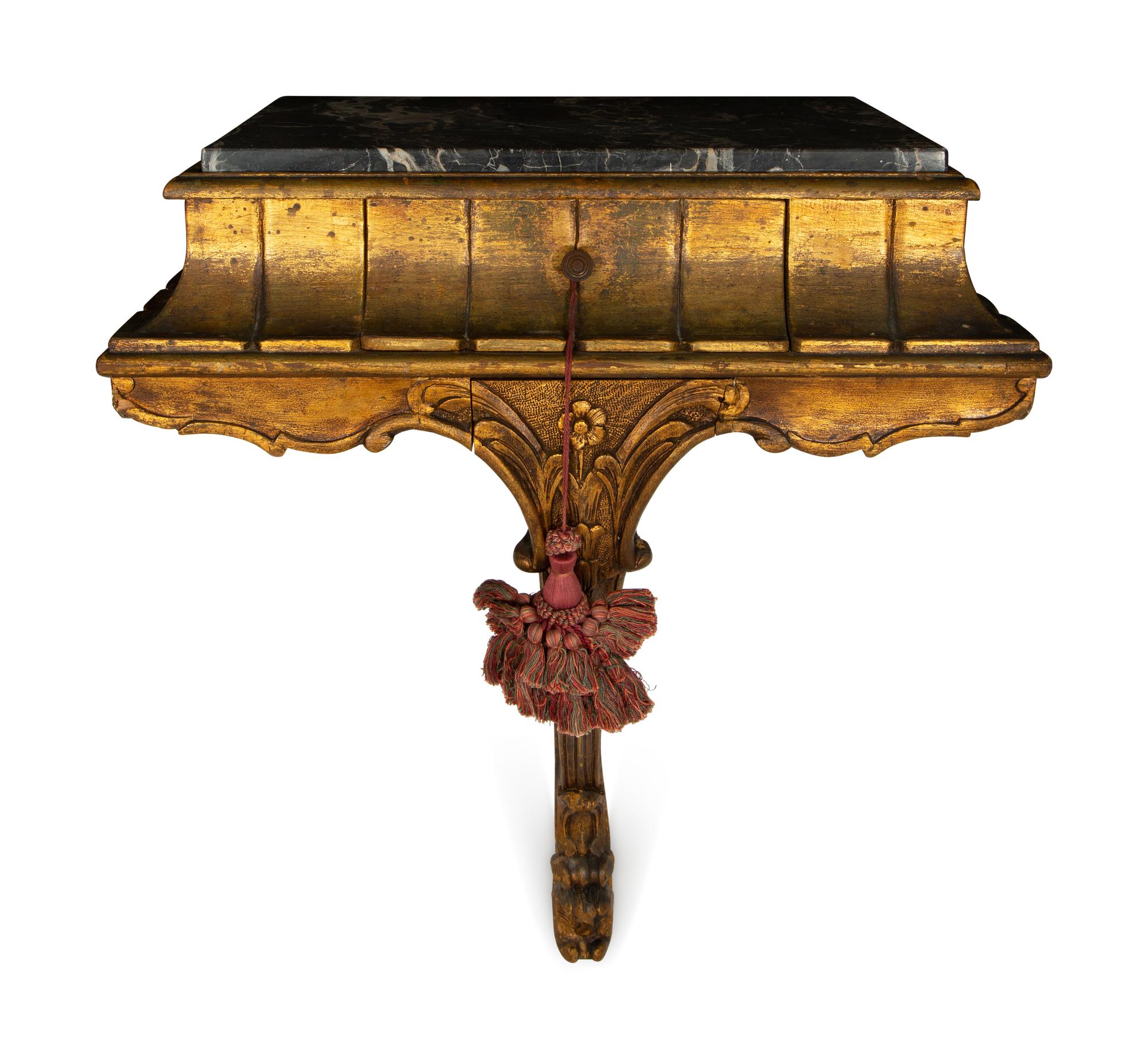 An Italian Giltwood Marble-Top Wall Console