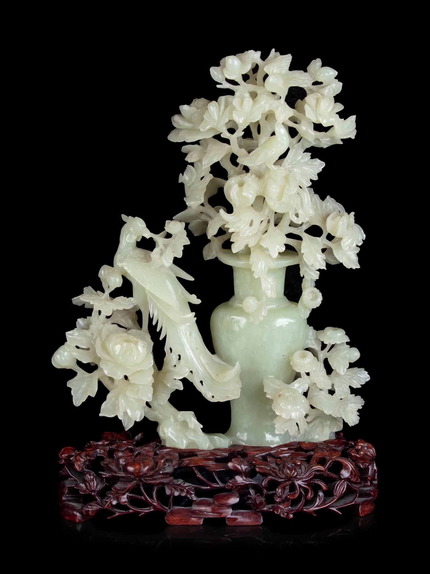 A Chinese Carved Celadon Jade Flower Vase