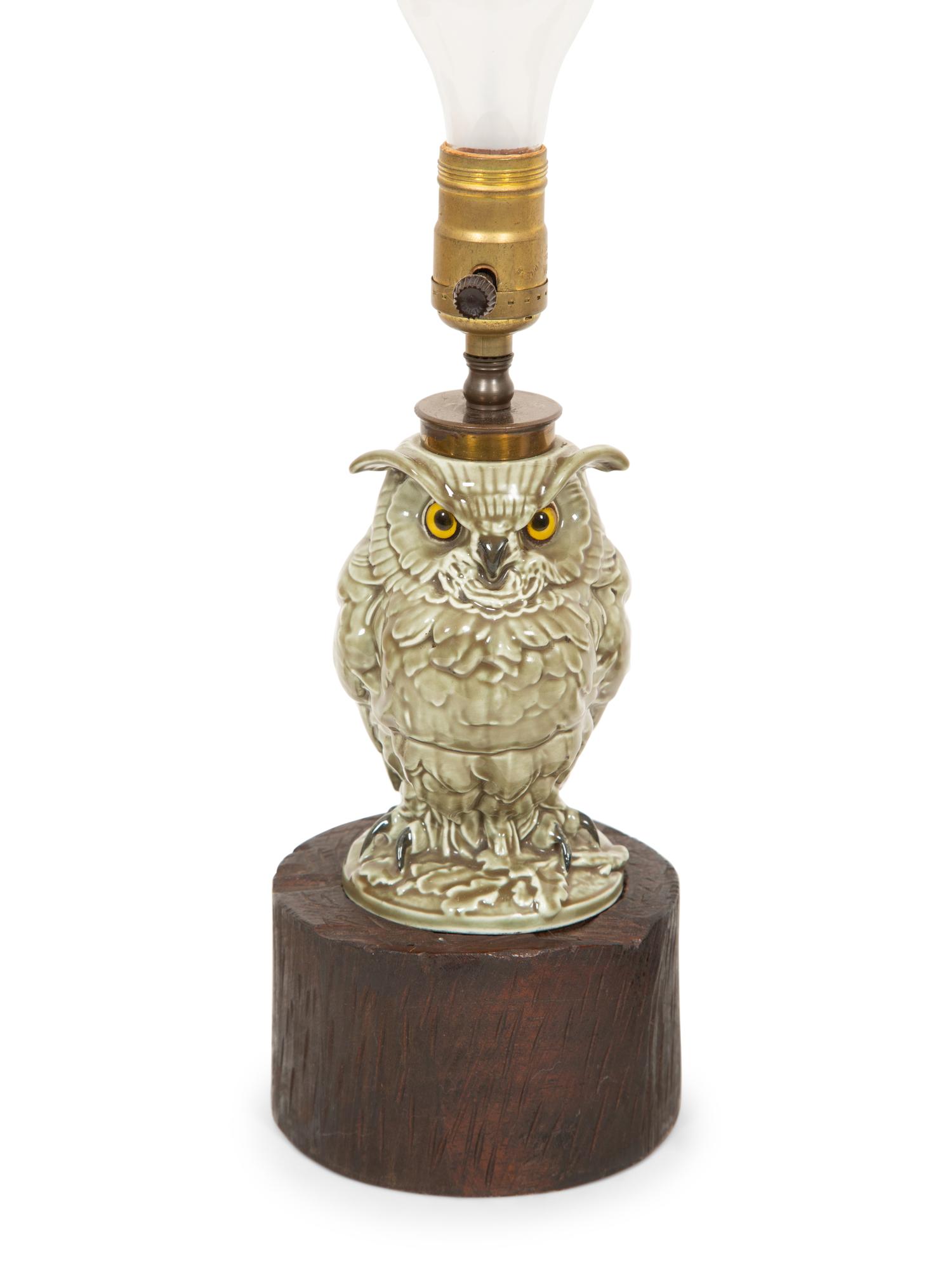A Pair of Glazed Earthenware Owl Table Lamps