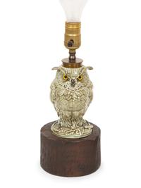 A Pair of Glazed Earthenware Owl Table Lamps