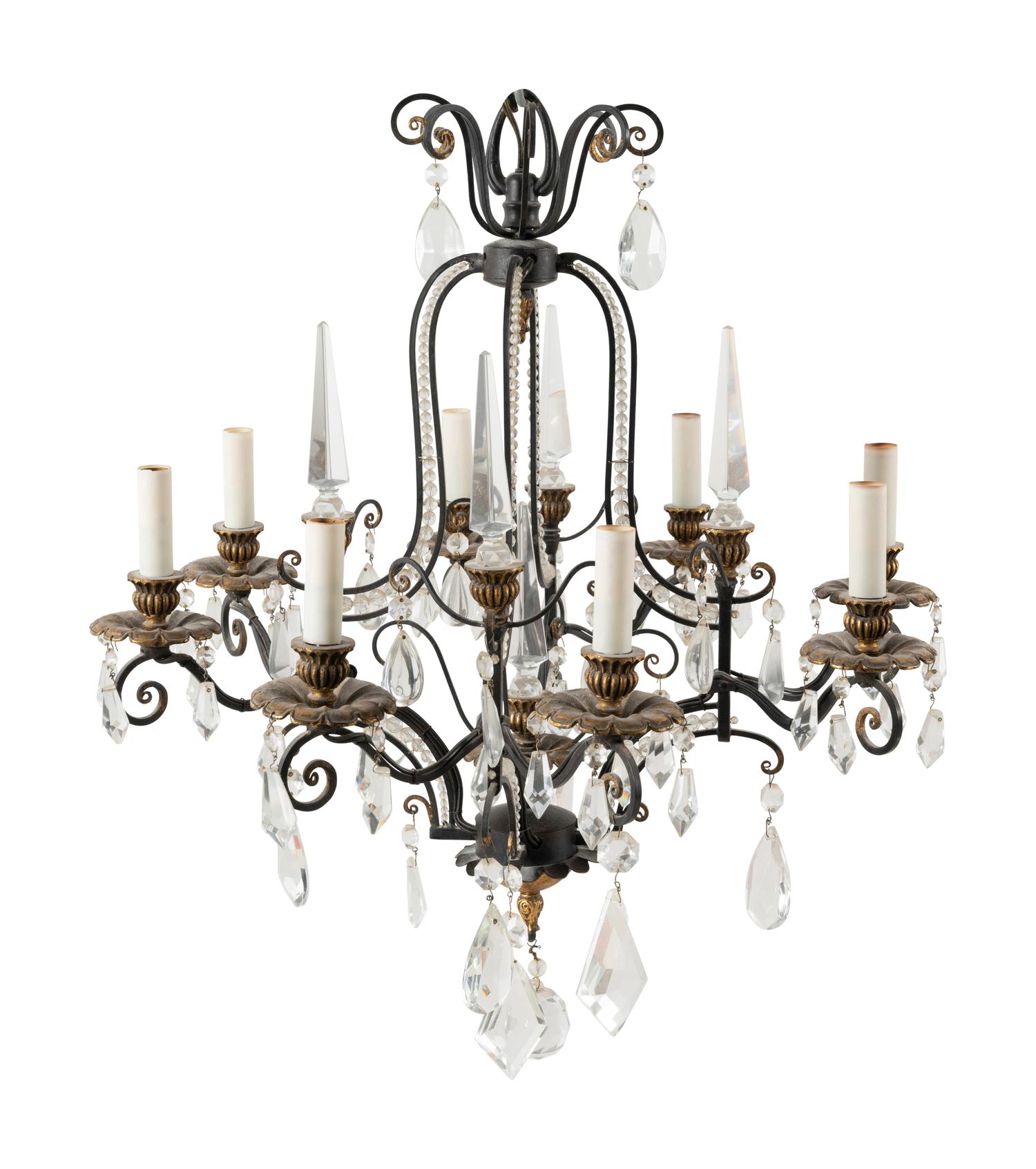A French Style Parcel Gilt Metal and Glass Eight-Light Chandelier