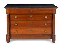 An Empire Style Gilt Metal Mounted Walnut Marble-Top Commode