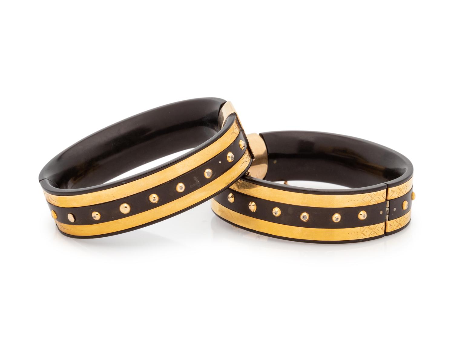 Victorian, Pair of Gold and Gutta Percha Bangle Bracelets