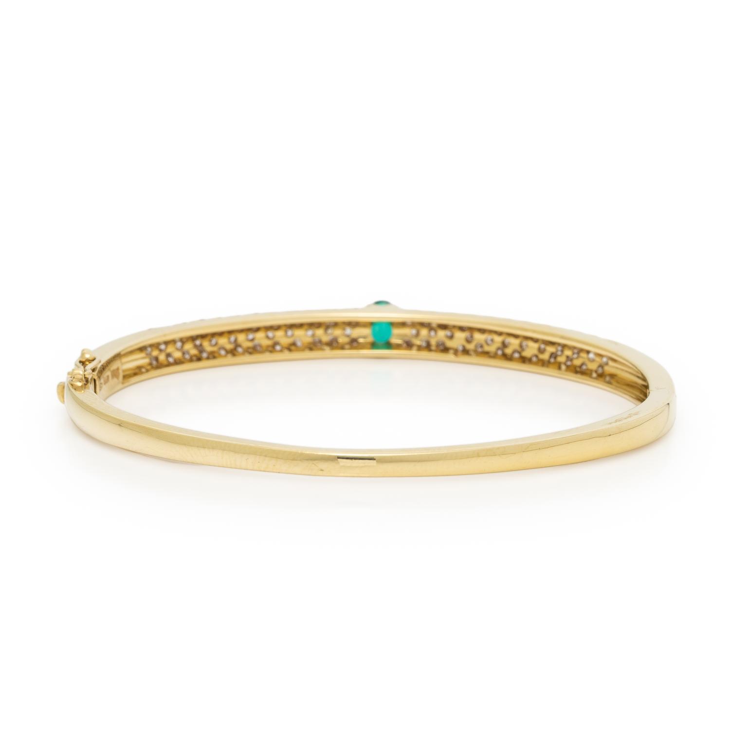 Damiani, Synthetic Emerald, Diamond, and Yellow Gold Bangle Bracelet