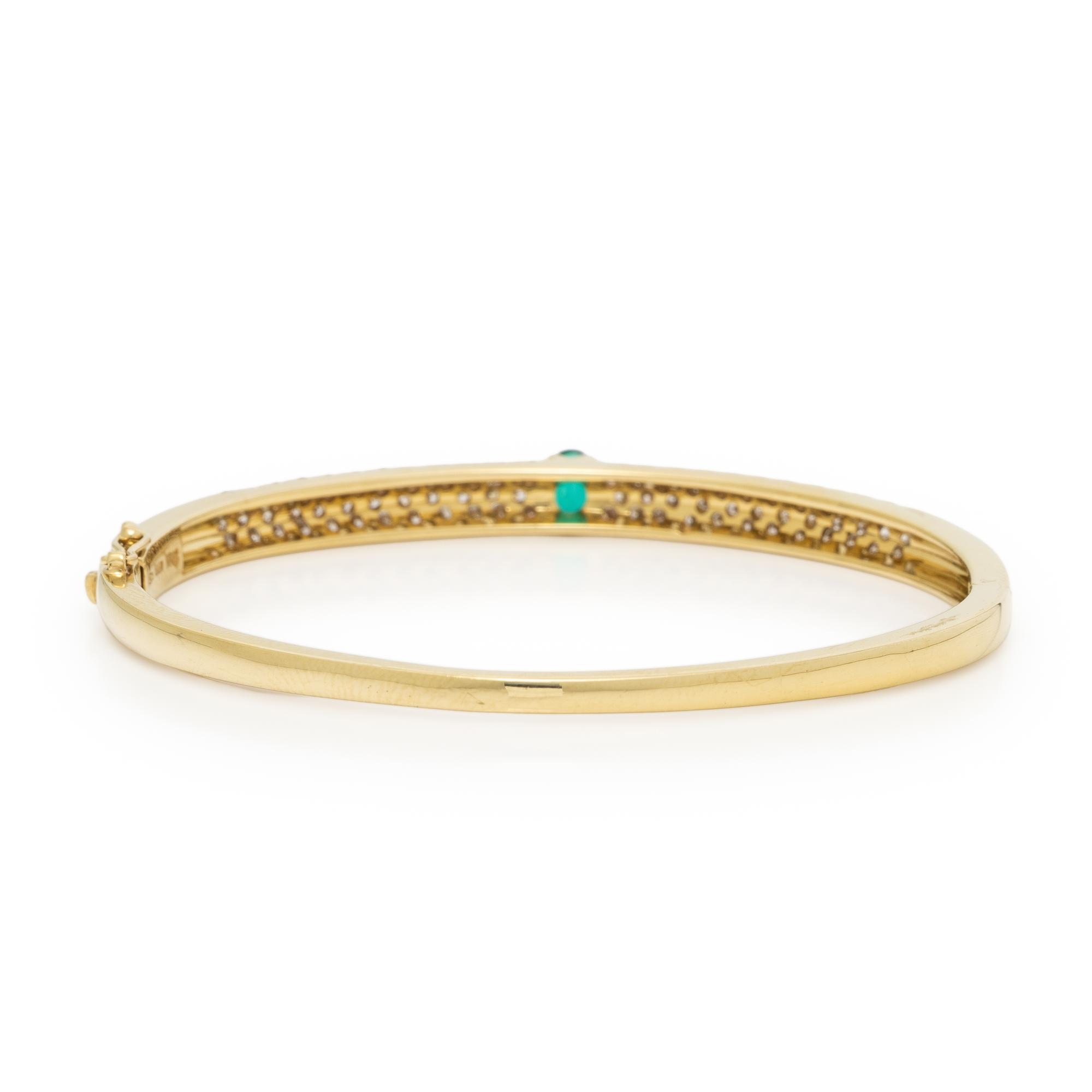 Damiani, Synthetic Emerald, Diamond, and Yellow Gold Bangle Bracelet