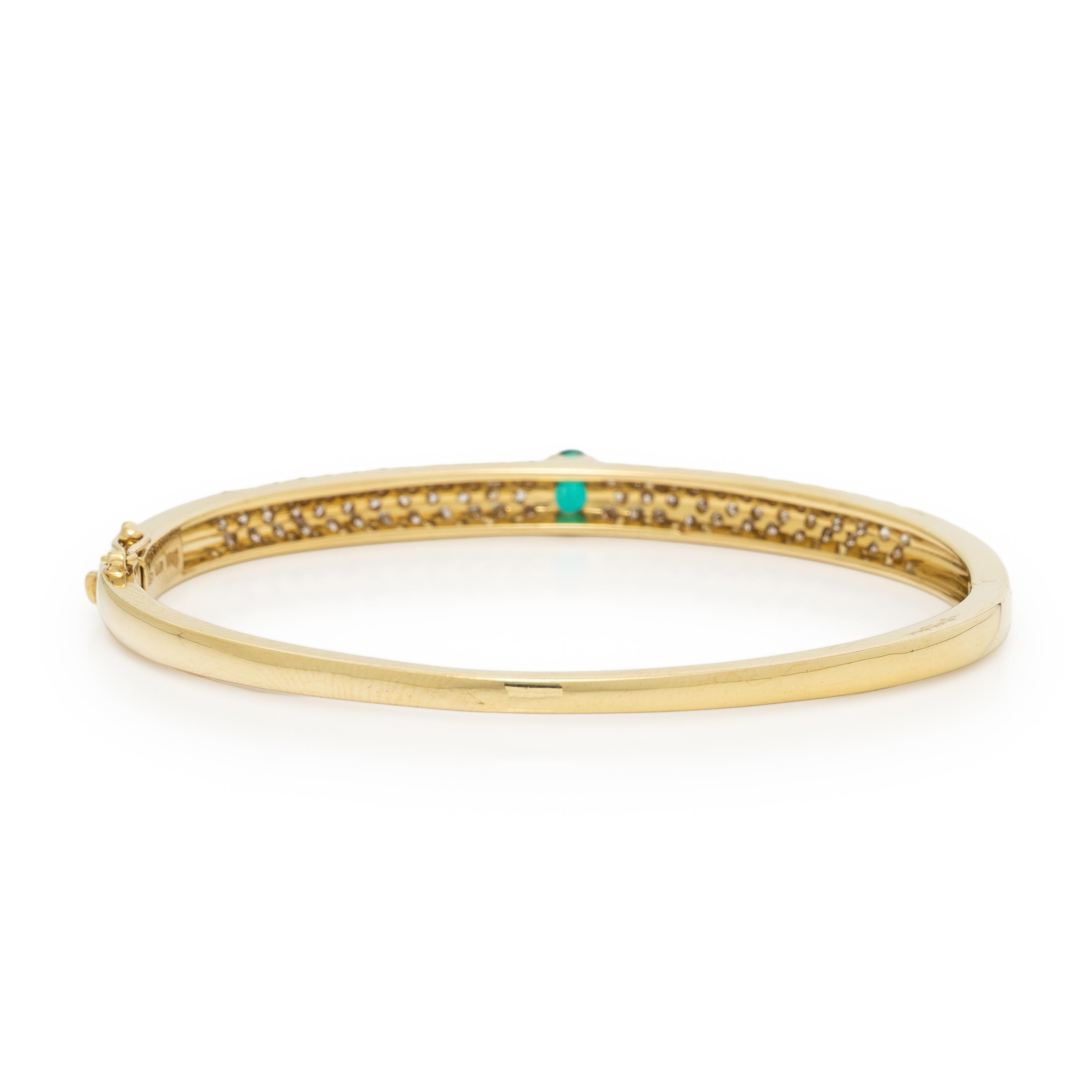 Damiani, Synthetic Emerald, Diamond, and Yellow Gold Bangle Bracelet
