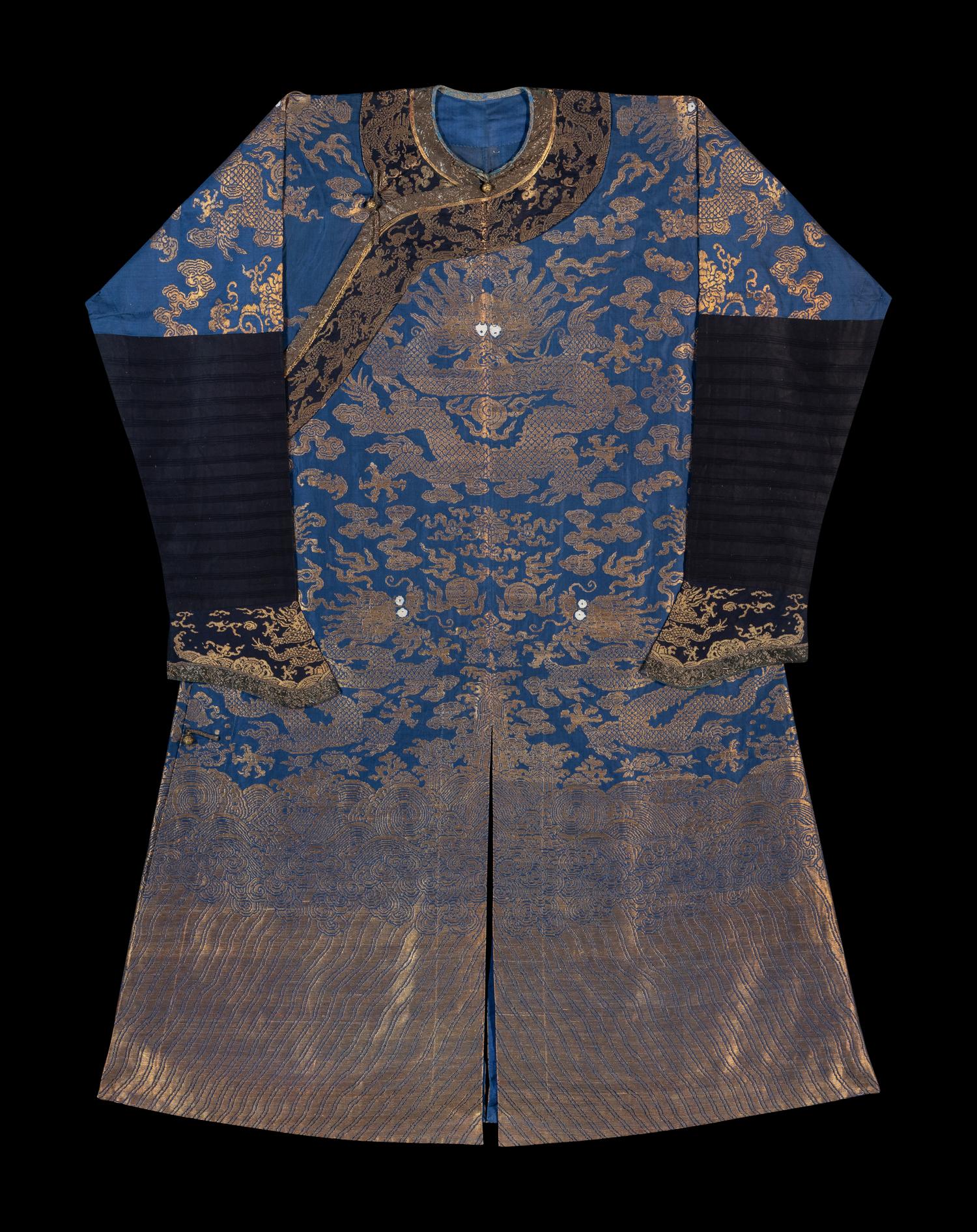 A Chinese Blue Ground Woven Dragon Robe, Jifu