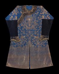 A Chinese Blue Ground Woven Dragon Robe, Jifu