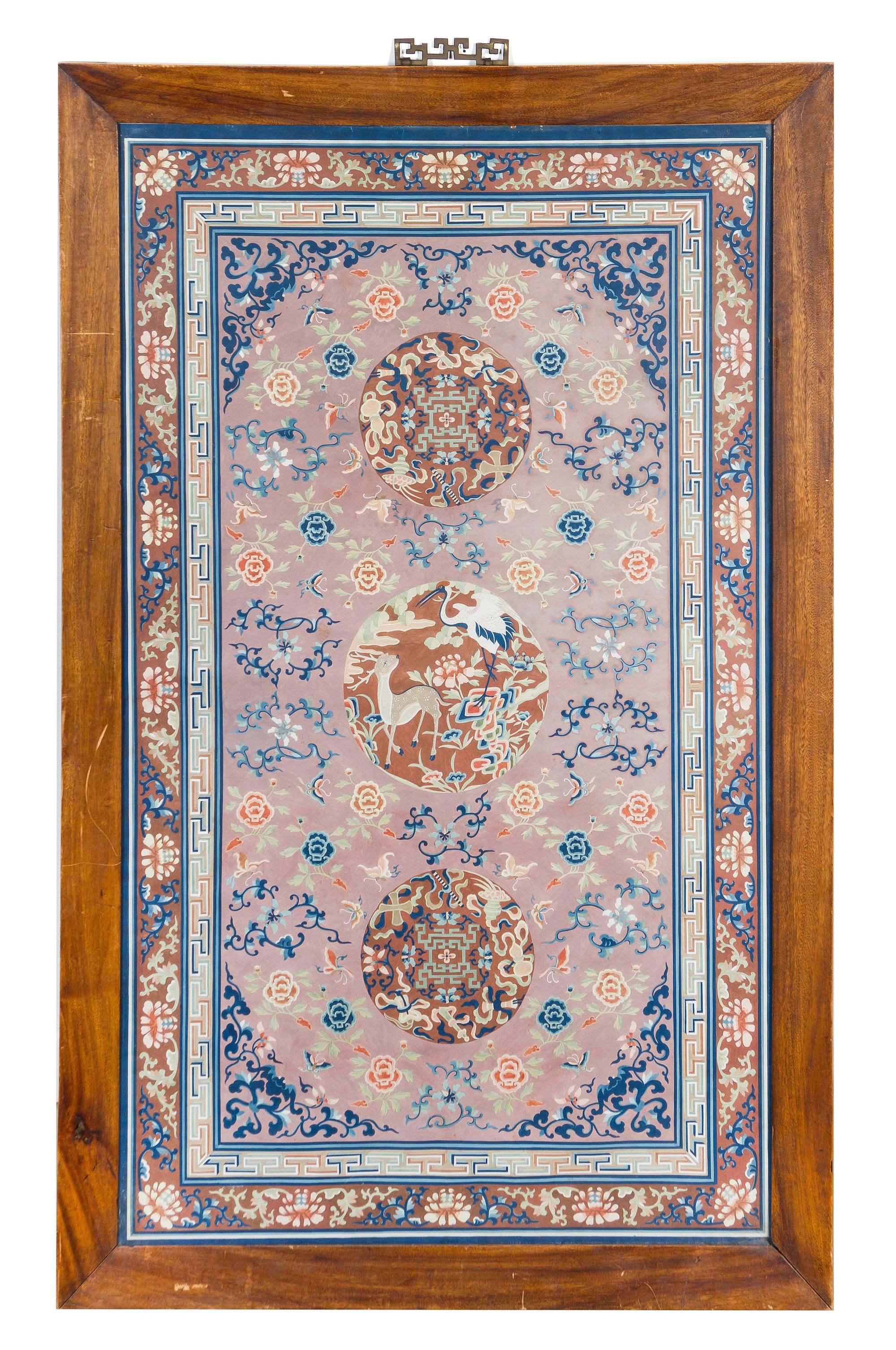 A Chinese Painted Watercolor Rug Salesman's Sample EARLY 20TH CENTURY 36 1/2 X 21 1/2 inches. — EARLY 20TH CENTURY