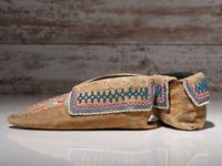 Haudenosaunee Beaded and Quilled Hide Moccasins