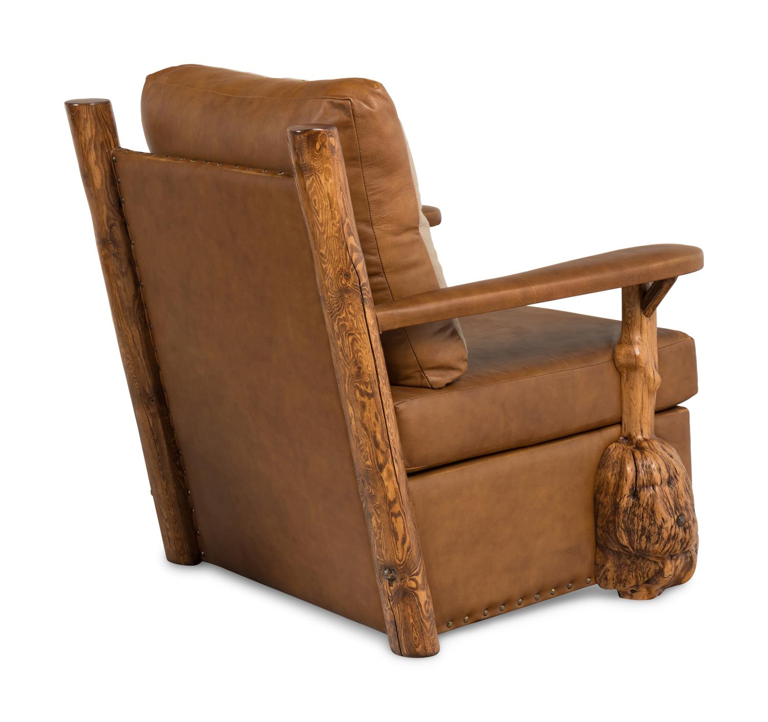 Four Leather and Burlwood Adirondack Chairs