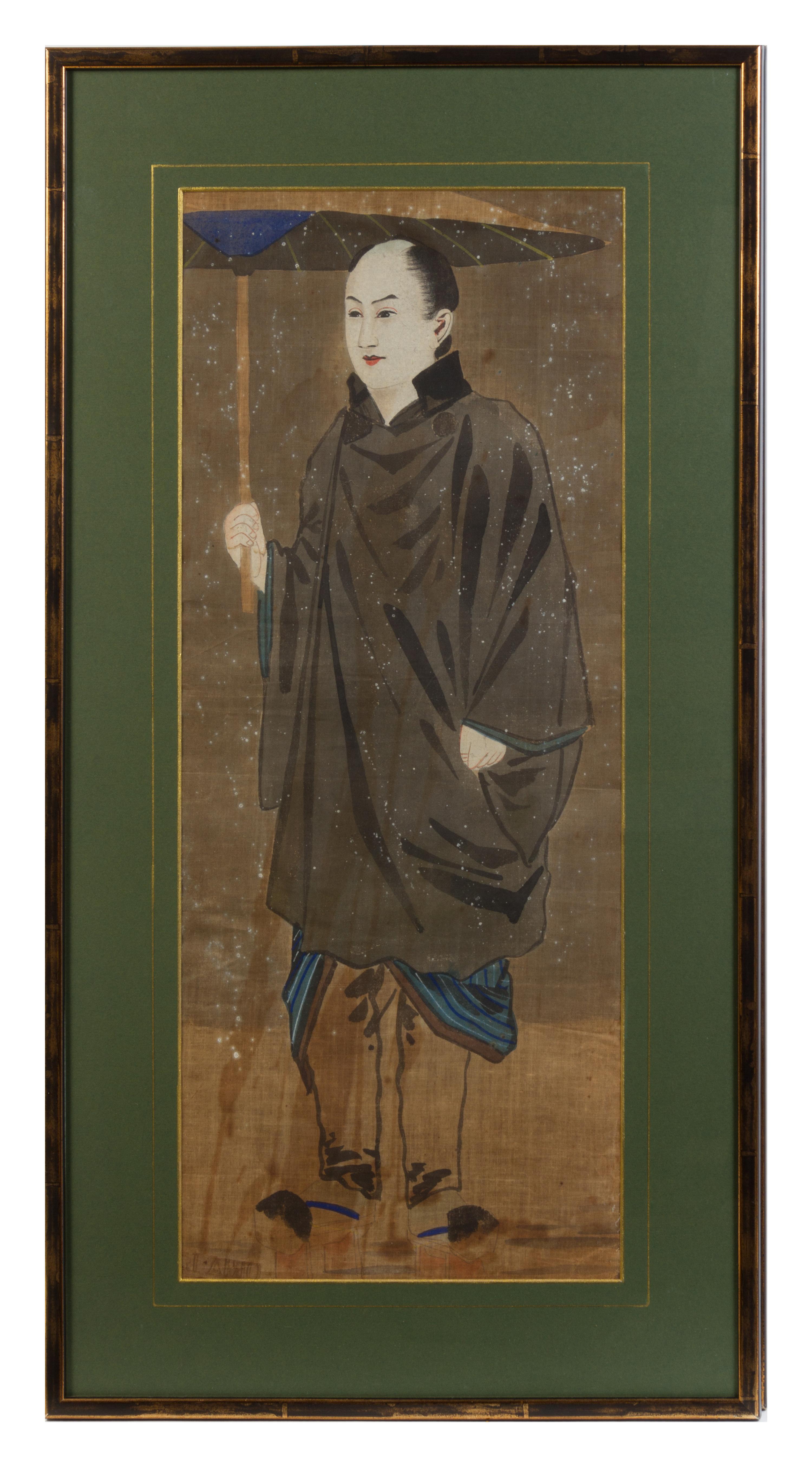 A Set of Six Japanese Paintings on Silk Each 26 1/4 x 10 1/2 inches. — 19TH CENTURY