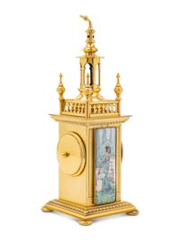 A Continental Gilt Metal and Enameled Mantel Clock