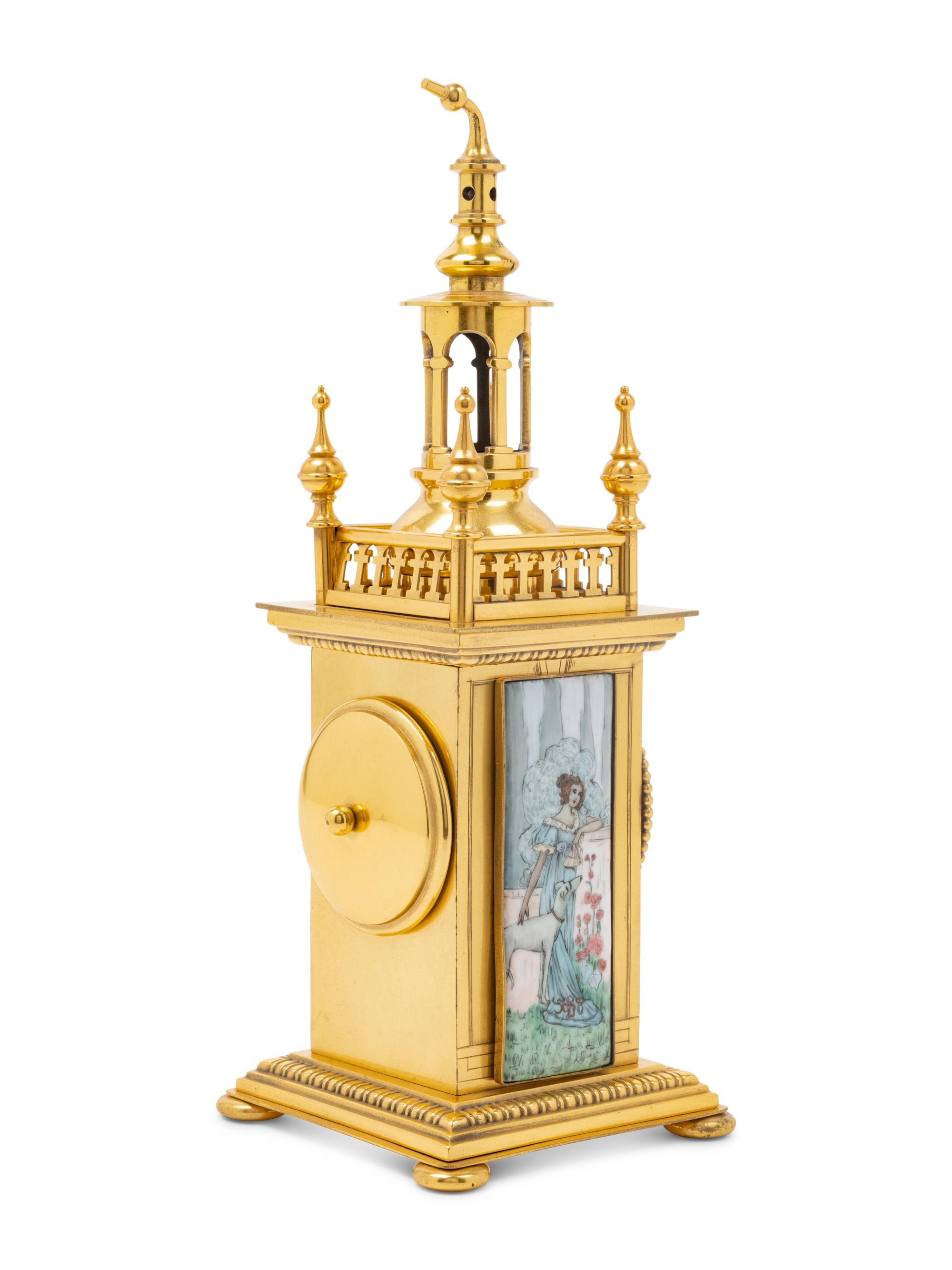A Continental Gilt Metal and Enameled Mantel Clock